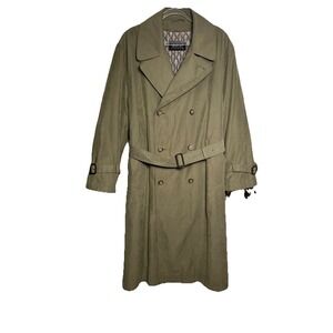 Vintage Newport Harbor Mens Size‎ 36S Wool Lined Belted Khaki Green Trench Coat